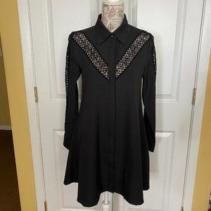 Petite Black Shirt Dress w/Crochet Insert Detail